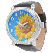 Sunflower Wrist Watch Blue Background Floral 腕時計 (アングル)