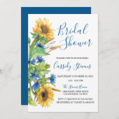 Sunflower Yellow Blue Floral Fall Bridal Shower 招待状 (正面/裏面)