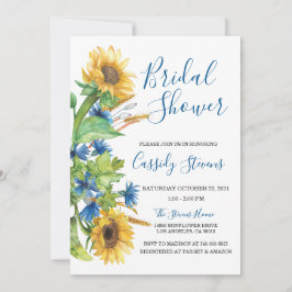 Sunflower Yellow Blue Floral Fall Bridal Shower 招待状