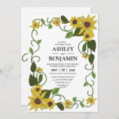 Sunflower Yellow Floral Botanical Hand drawn Oil  招待状 (正面/裏面)