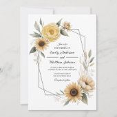 Sunflower Yellow Floral Frame Wedding Invitation 招待状 (正面)
