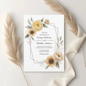 Sunflower Yellow Floral Frame Wedding Invitation 招待状