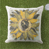 Sunflower Yellow Green Black Watercolor Style Art アウトドアクッション (芝生)