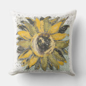 Sunflower Yellow Green Black Watercolor Style Art アウトドアクッション (正面)