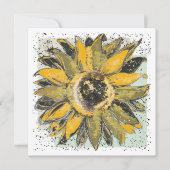 Sunflower Yellow Green Black Watercolor Style Art  カード (正面)