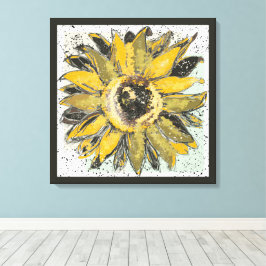 Sunflower Yellow Green Black Watercolor Style Art キャンバスプリント