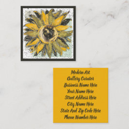 Sunflower Yellow Green Black Watercolor Style Art スクエア名刺