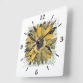 Sunflower Yellow Green Black Watercolor Style Art スクエア壁時計 (傾斜)