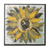 Sunflower Yellow Green Black Watercolor Style Art タイル (正面)