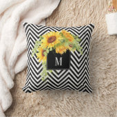 SunflowersとChevronのストライプとYour Monogram クッション (ブランケット)
