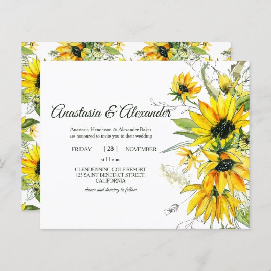 Sunflowers予算招待状結婚の式に。 (正面/裏面)