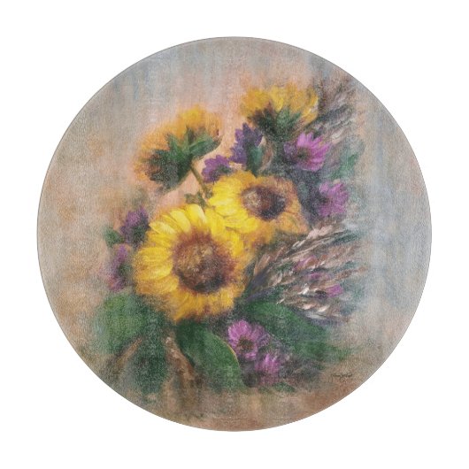 Sunflowers 12" Round カッティングボード (正面)