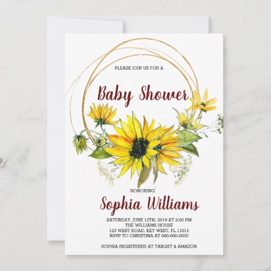 SunFlowers and Boho Baby Shower 招待状 (正面)
