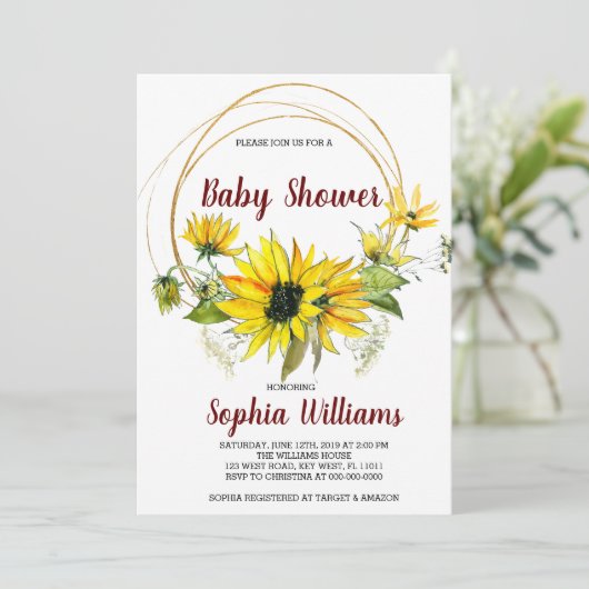 SunFlowers and Boho Baby Shower 招待状 (スタンド正面)