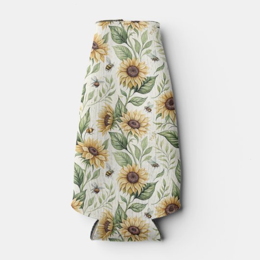 Sunflowers and Bumble Bees Floral ボトルクーラー (正面)