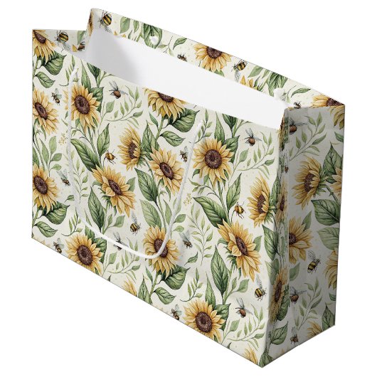Sunflowers and Bumble Bees Floral Gift Bag ラージペーパーバッグ (正面アングル)