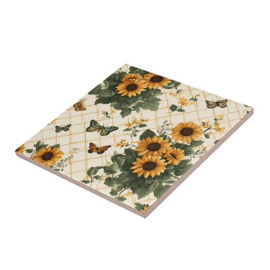 Sunflowers and Butterflies on Light Yellow タイル (側面)