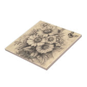 Sunflowers and Butterfly - Rustic Aged Paper タイル (側面)
