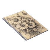 Sunflowers and Butterfly - Rustic Aged Paper ノートブック (右側)