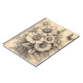 Sunflowers and Butterfly - Rustic Aged Paper ノートブック (左側)