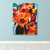 Sunflowers and chihuahua  キャンバスプリント (インサイチュ (ウッドフロア))