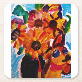 Sunflowers and chihuahua  スクエアペーパーコースター