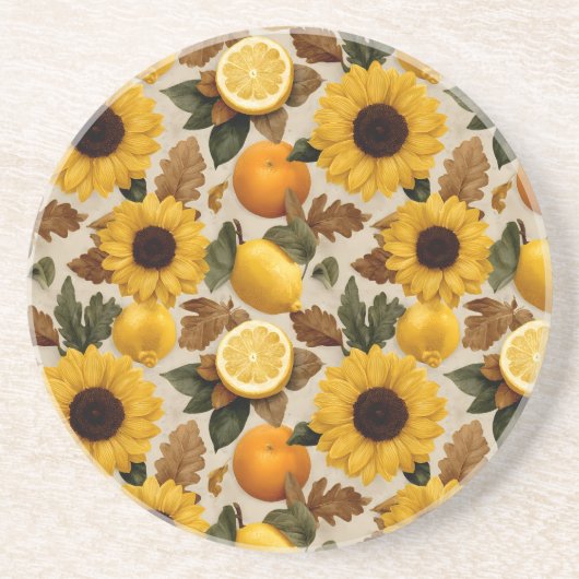 Sunflowers and Citrus Autumn Home Decor コースター (正面)
