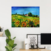 SUNFLOWERS AND COUNTRYSIDE IN TUSCANY,colossal ポスター (ホームオフィス)