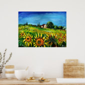 SUNFLOWERS AND COUNTRYSIDE IN TUSCANY,colossal ポスター (キッチン)