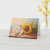 Sunflowers and Daisies on Rustic Table カード (黄色い花)