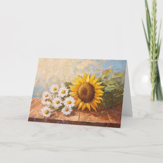 Sunflowers and Daisies on Rustic Table カード (正面)
