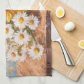 Sunflowers and Daisies on Rustic Table キッチンタオル (四つ折り)