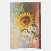 Sunflowers and Daisies on Rustic Table キッチンタオル (縦)