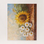 Sunflowers and Daisies on Rustic Table ジグソーパズル (縦)