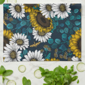 Sunflowers and daisies, summer garden 2 キッチンタオル (折り畳み)