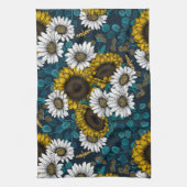 Sunflowers and daisies, summer garden 2 キッチンタオル (縦)