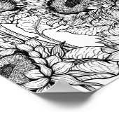 Sunflowers and goldfinches in black and white ポスター (角)