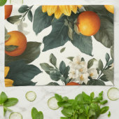 Sunflowers and Oranges Autumn Design キッチンタオル (折り畳み)