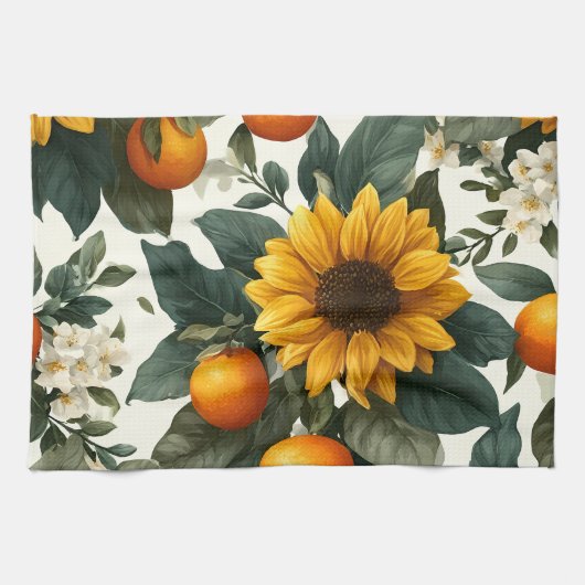 Sunflowers and Oranges Autumn Design キッチンタオル (横)
