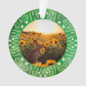 Sunflowers and  Rabbit on Green Christmas Ornament オーナメント (正面)