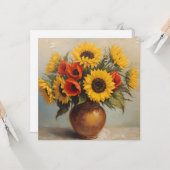 Sunflowers and Red Poppy Flowers Still Life  カード (正面/裏面インサイチュ)