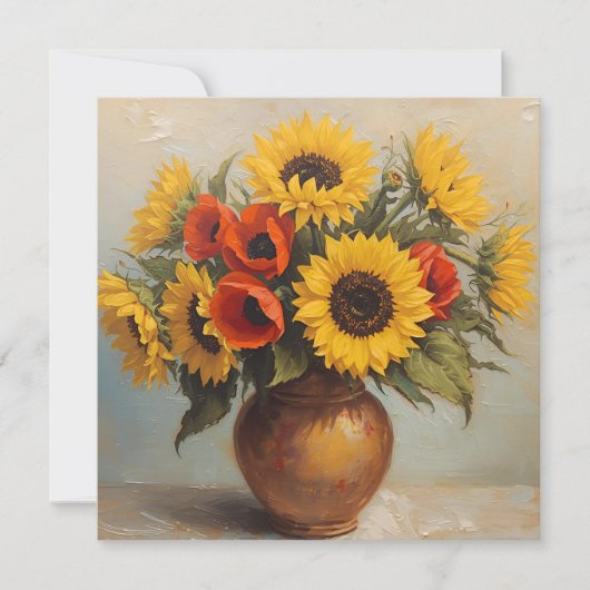 Sunflowers and Red Poppy Flowers Still Life  カード (正面)