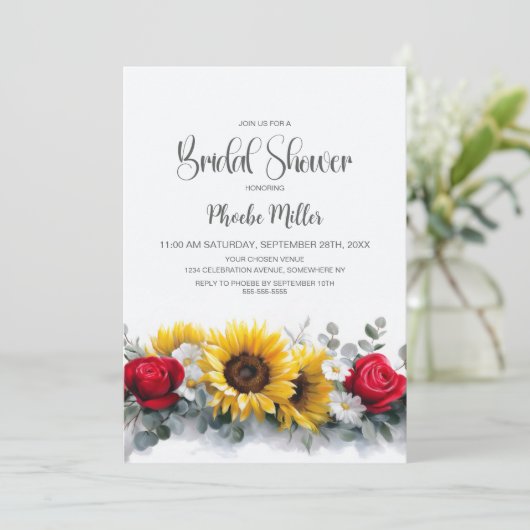 Sunflowers and Roses Bridal Shower 招待状 (スタンド正面)