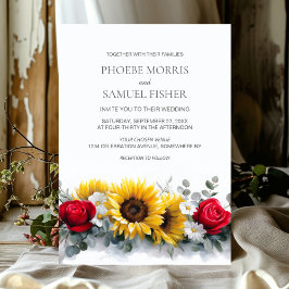 Sunflowers and Roses Floral Wedding 招待状