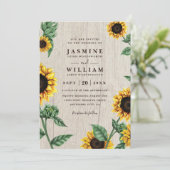 Sunflowers And Wood Rustic Country QR Code Wedding 招待状 (スタンド正面)