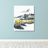 Sunflowers at Dusk, Golden Sunflowers キャンバスプリント (インサイチュ (ウッドフロア))