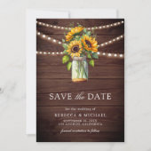 Sunflowers Barn Wood Mason Jar Photo Wedding セーブザデート (正面)