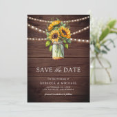 Sunflowers Barn Wood Mason Jar Photo Wedding セーブザデート (スタンド正面)