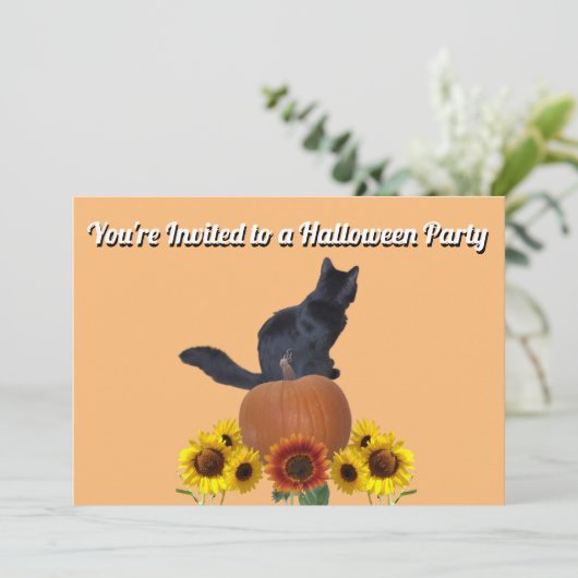  Sunflowers Black Cat Pumpkins Halloween Orange  招待状 (スタンド正面)