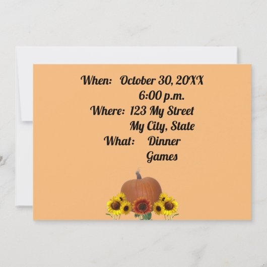 Sunflowers Black Cat Pumpkins Halloween Orange  招待状 (裏面)